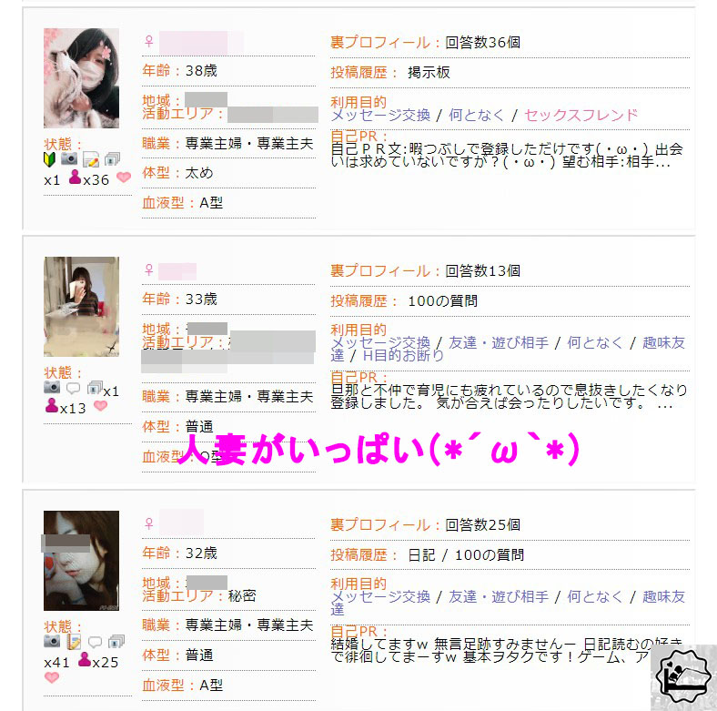 プロフ検索の検索結果