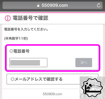 電話番号を入力して次へを押す